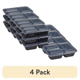 (4 pack) 10 Piece 3 Compartment Meal Prep Food Storage Containers, Black