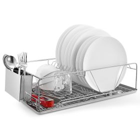 Stainless Steel Dish Rack with Drainboard & Cutlery Holder - Kitchen Organizer (w/ Specs) (Color: Silver, size: small)